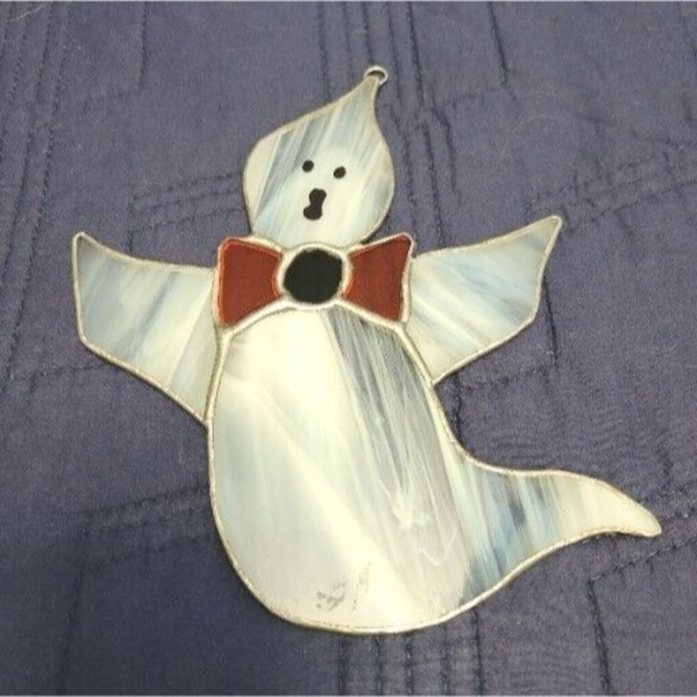 Ghost Halloween Stained Glass Window Decoration Sun Catcher Hand Made 6 1/2"